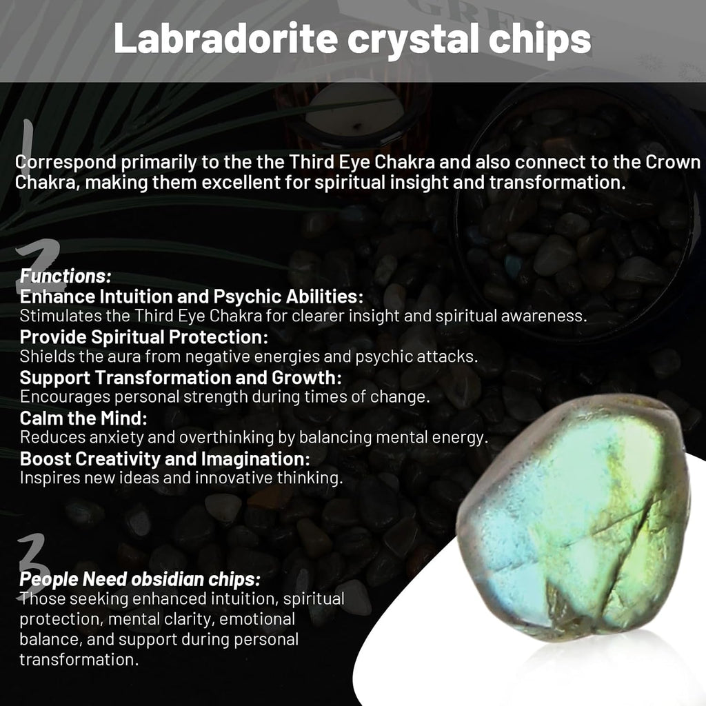 1.1lb Natural Crushed Labradorite Crystal Tumbled Chips-Moonstone Healing Crystals Chips Bulk, Crushed Crystal Gemstones for Crafts, Beautiful Package for Gift(Labradorite)