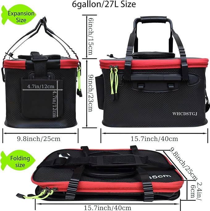 Fishing Bucket, Versatile Foldable Portable Fishing Bucket The 6 Gallon EVA Fish Bucket is Suitable for Storing Live Fish and Fresh Bait.…