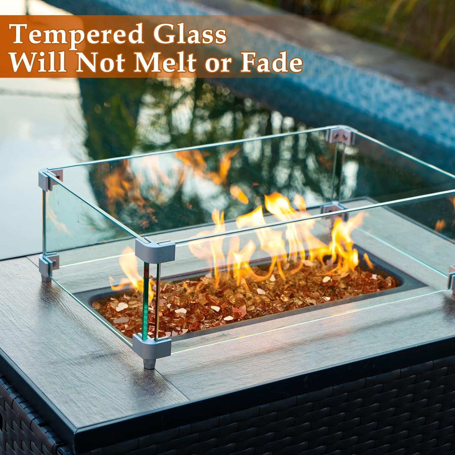 10 lbs Fire Glass for Propane Fire Pit, 1/2 Inch Fire Pit Glass Rocks for Gas Fireplace, Reflective Glass Rocks for Fire Pit Table, Copper