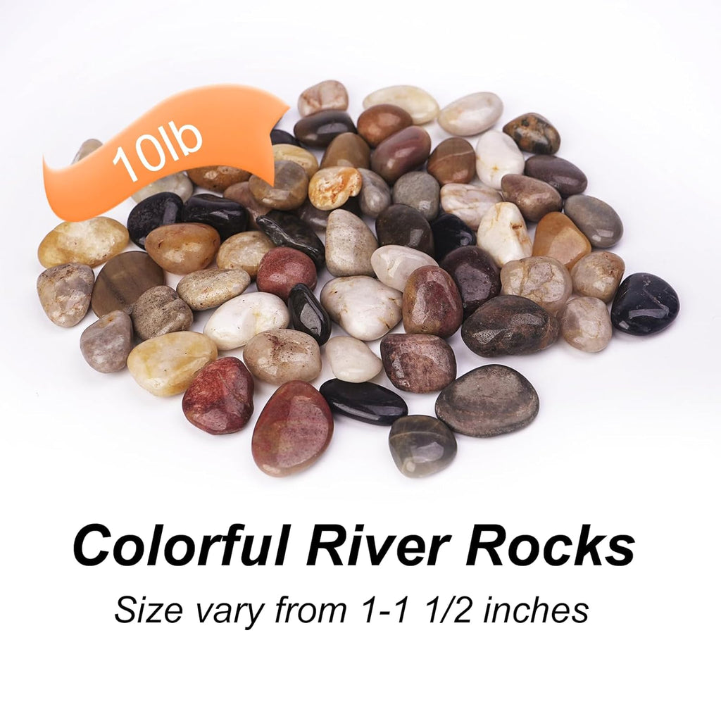 10 lbs Decorative Rocks for Planters and Outdoor Landscaping, 1"- 1 1/2", Pebbles for Indoor Plants, Vases, Terrarium, Polished Stones for Garden Decor
