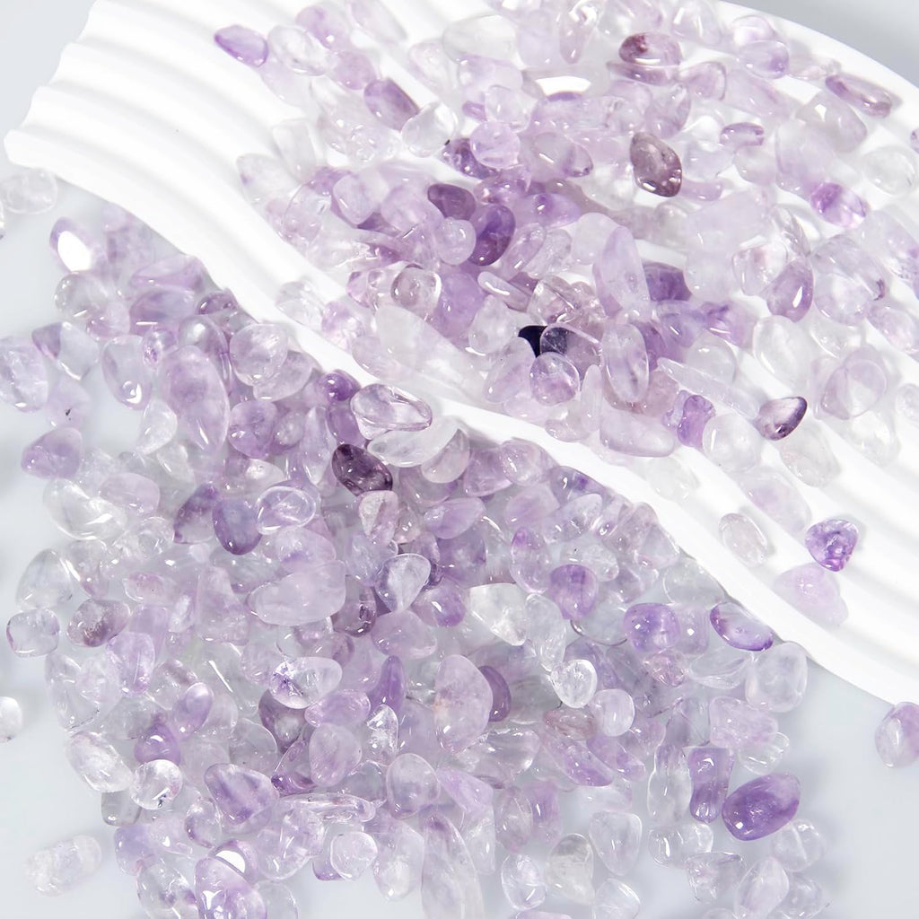 1.1lb Natural Crushed Light Color Amethyst Crystal Tumbled Chips-Healing Crystals Chips Bulk, Crushed Crystal Gemstones for Crafts, Beautiful Package for Gift (Light Color Amethyst)