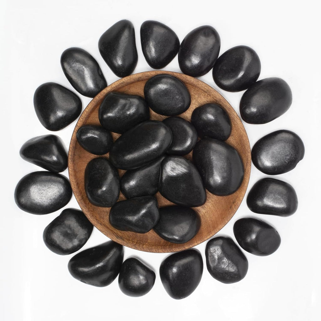 10 lbs Black River Rocks - Large Polished Black Pebbles for Plants & Garden Decorative Stones，1-2" Polished Pebbles for Landscaping, Fish Tanks, Flower Pots, Water Fountains