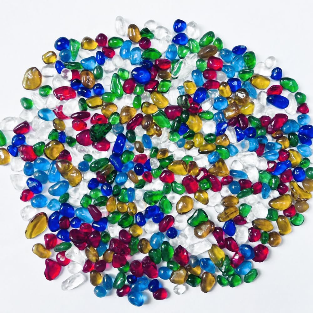 0.88LB Colorful Fish Tank Gravel Aquarium Glass Stones Sea Glass Pebbles Aquarium Gravel Rocks Fish Tank Rocks, Beads Pebbles Rock Sand Glass Gems Stones for Vase Filler Fish Turtle Tank Decoration