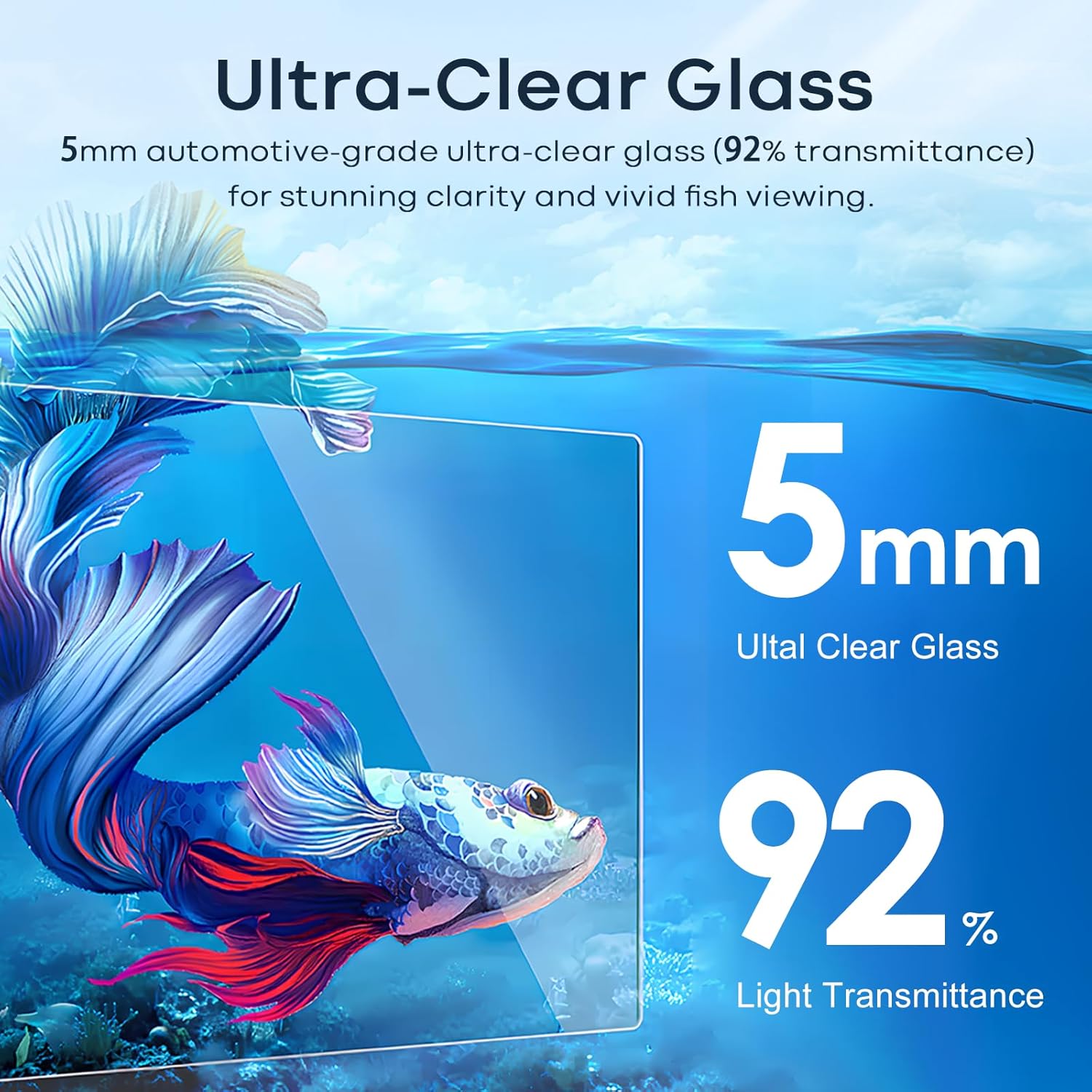 10 Gallon Glass Fish Tank, Aquarium Fish Bowl Cube for Betta Goldfish Snails Shrimp Aquatic Planting, Easy to Maintain Ultra Clear Rimless Dark Background Low Iron