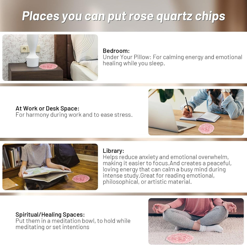 1.1lb Natural Crushed Rose Quartz Crystal Tumbled Chips-Healing Crystals Chips Bulk, Crushed Crystal Gemstones for Crafts, Beautiful Package for Gift (Rose Quartz)