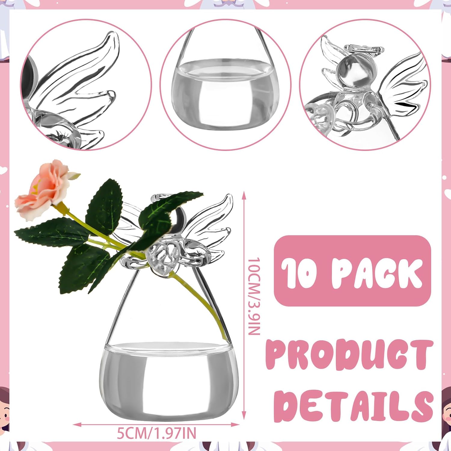 10 Pcs Angel Design Glass Vases Bulk Clear Guardian Angel Flower Vase Angel Centerpieces for Tables Plant Terrarium Container Wedding Decor Garden Ornaments Hanging Planter for Buds Greenery