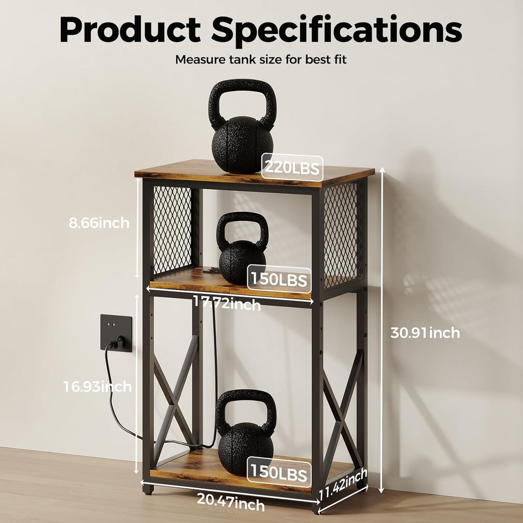 10 Gallon Fish Tank Stand with Power Outlet, 3 Tier Aquarium Stand with Shelf, Turtle/Reptile Tank Stand for Home Office,Adjustable Boards, 20.47''L×11.42''W×30.91''H, Retro Brown