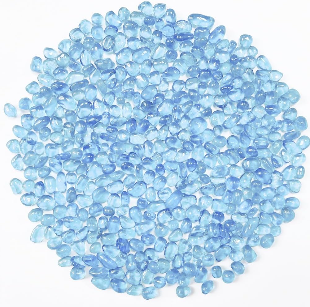 0.88LB Light Blue Fish Tank Gravel Aquarium Glass Stones Sea Glass Pebbles Aquarium Gravel Rocks Fish Tank Rocks, Beads Pebbles Rock Sand Glass Gems Stones for Vase Filler Turtle Fish Tank Decoration