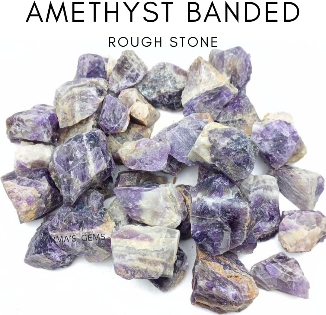1 LB Amethyst Banded - Natural Raw Stones for Tumbling, Cabbing, Fountain Rocks, Decoration, Polishing, Wire Wrapping, Wicca & Reiki, Gemstone, 1 Inch+ Size, 2000+ Carat