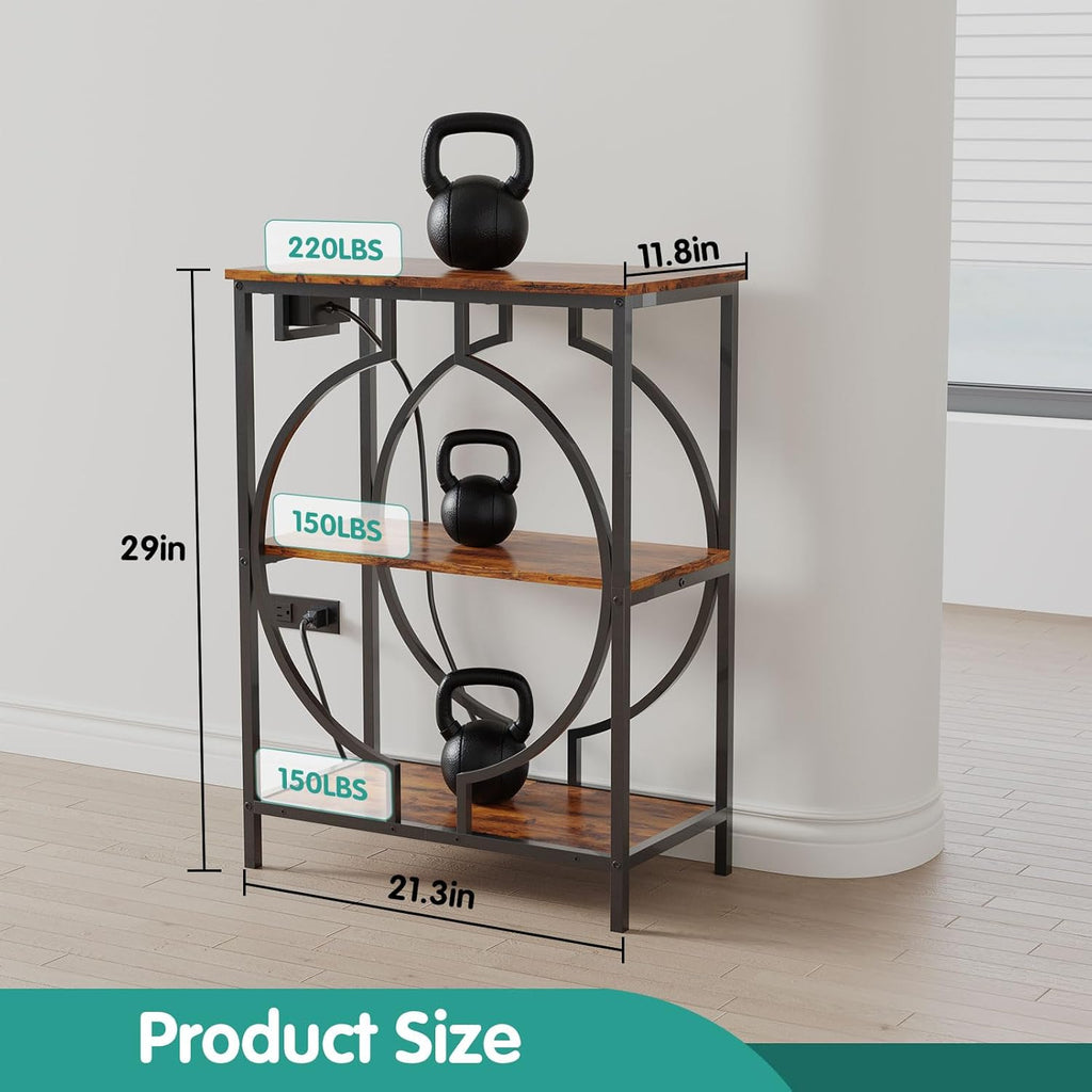 10 Gallon Aquarium Stand with Power Outlet, 3 Tier Heavy Duty Metal Fish Tank Stand with Storage, Fish Tank Table for Home Office, 21.3" x 11.8" x 29", Rustic Brown