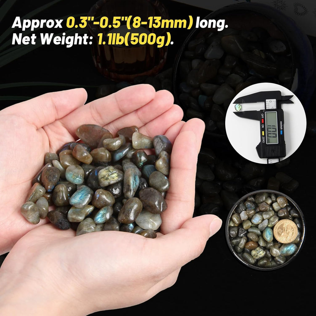 1.1lb Natural Crushed Labradorite Crystal Tumbled Chips-Moonstone Healing Crystals Chips Bulk, Crushed Crystal Gemstones for Crafts, Beautiful Package for Gift(Labradorite)