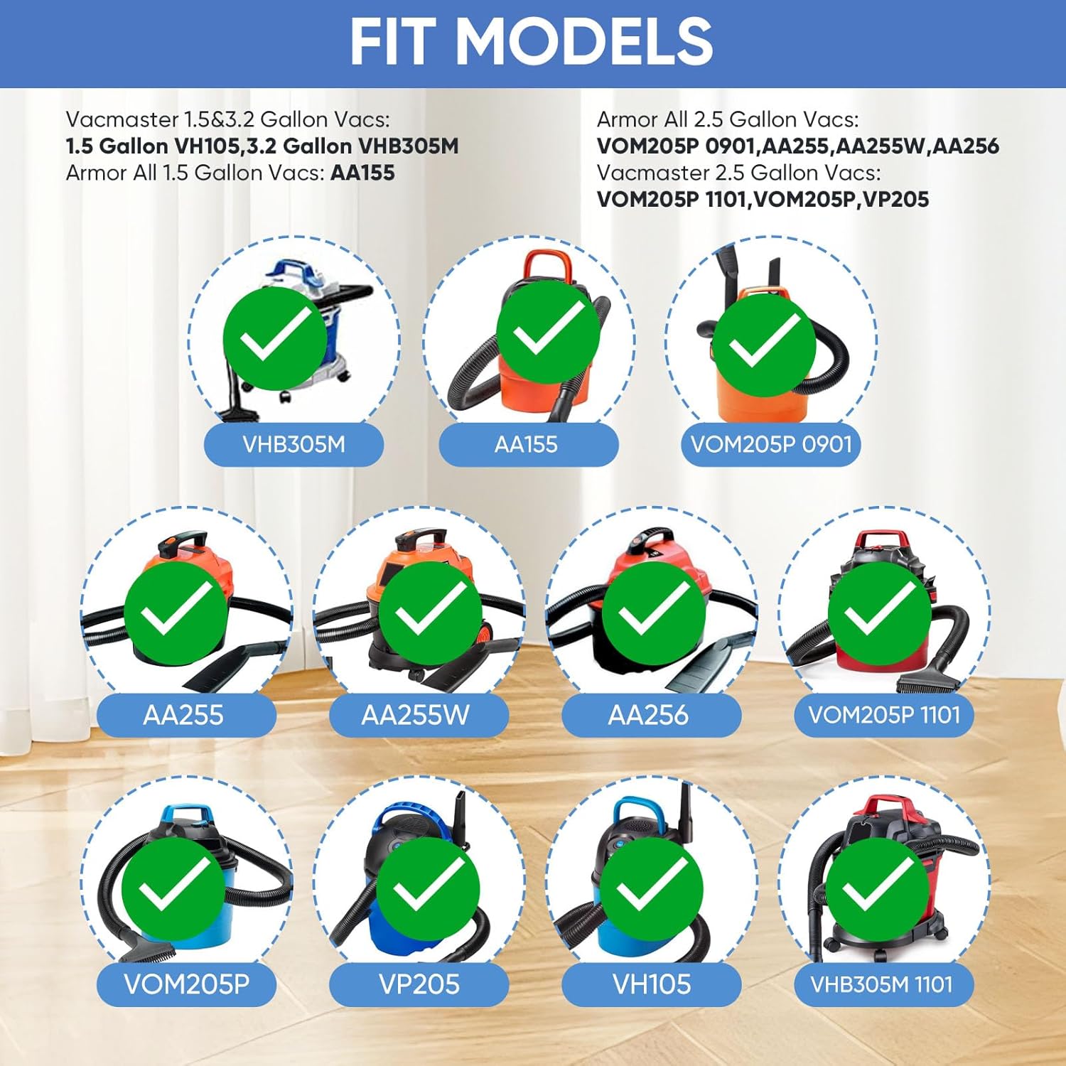 10 Pack VRC2 Cloth Filters + 4 Pack VFF21 Foam Filter Kit Compatible with Vacmaster 1.5 to 3.2 Gallon Wet/Dry Vacuums, Also Fit for Armor All 2.5 Gallon Shop Vacuums AA155 AA256 AA255