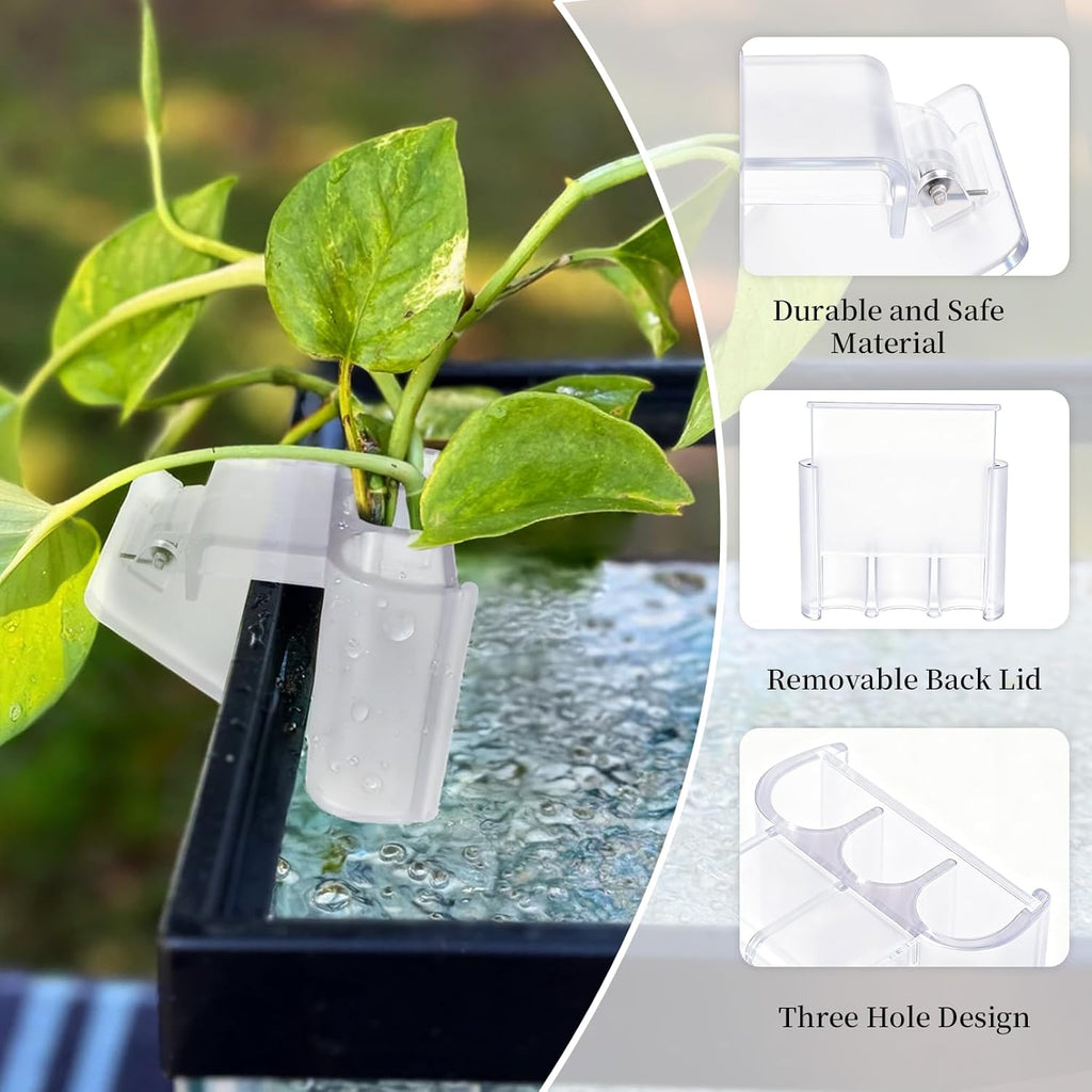 1 Pack Hanging Aquarium Plant Holder – 3 Holes Aquatic Plant Cups, Fish Tank Holder for Aquatic Plants, Ideal for Aquarium Tank Decoration(Transparent)