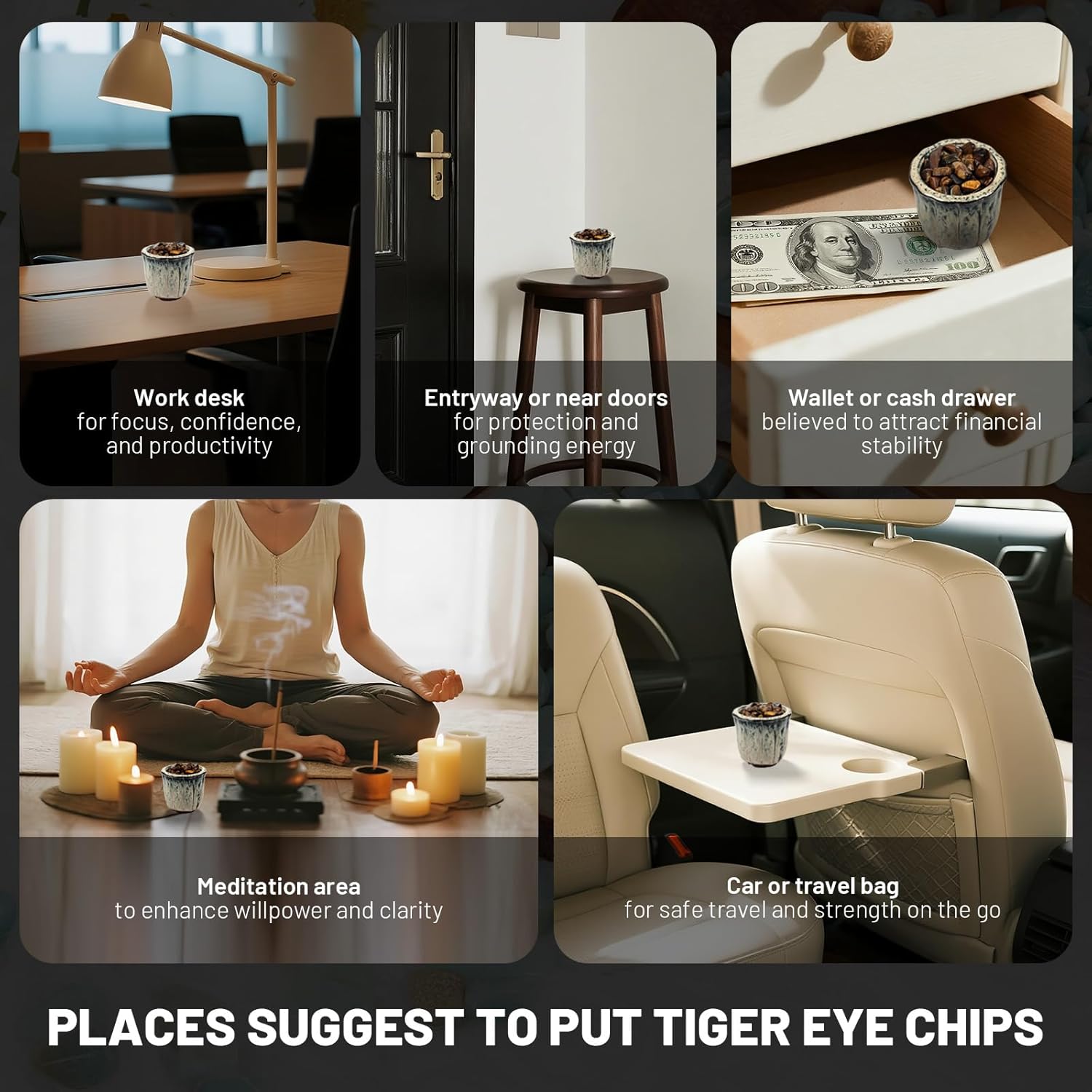 1.1lb Natural Crushed Tiger Eye Crystal Tumbled Chips-Tiger Eye Healing Crystals Chips Bulk, Crushed Crystal Gemstones for Crafts, Beautiful Package for Gift (Tiger Eye)