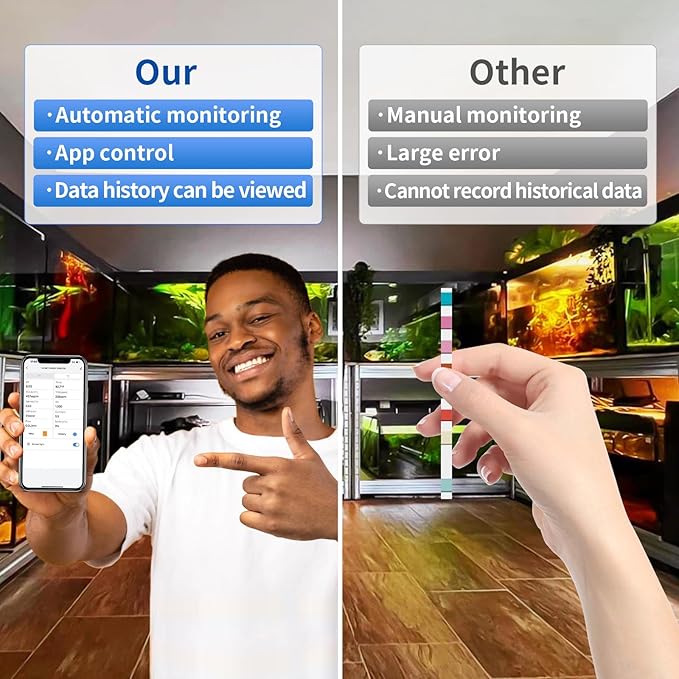 kactoily Smart Aquarium Water Monitor, Salinity pH ORP TDS EC Temp Multi-Parameter Tester for Freshwater Saltwater Fish Tanks Real-Time Alerts Upgraded Version