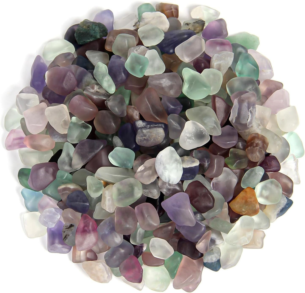 1.1lb Natural Crushed Fluorite Crystal Tumbled Chips-Healing Crystals Chips Bulk, Crushed Crystal Gemstones for Crafts, Beautiful Package for Gift (Fluorite)