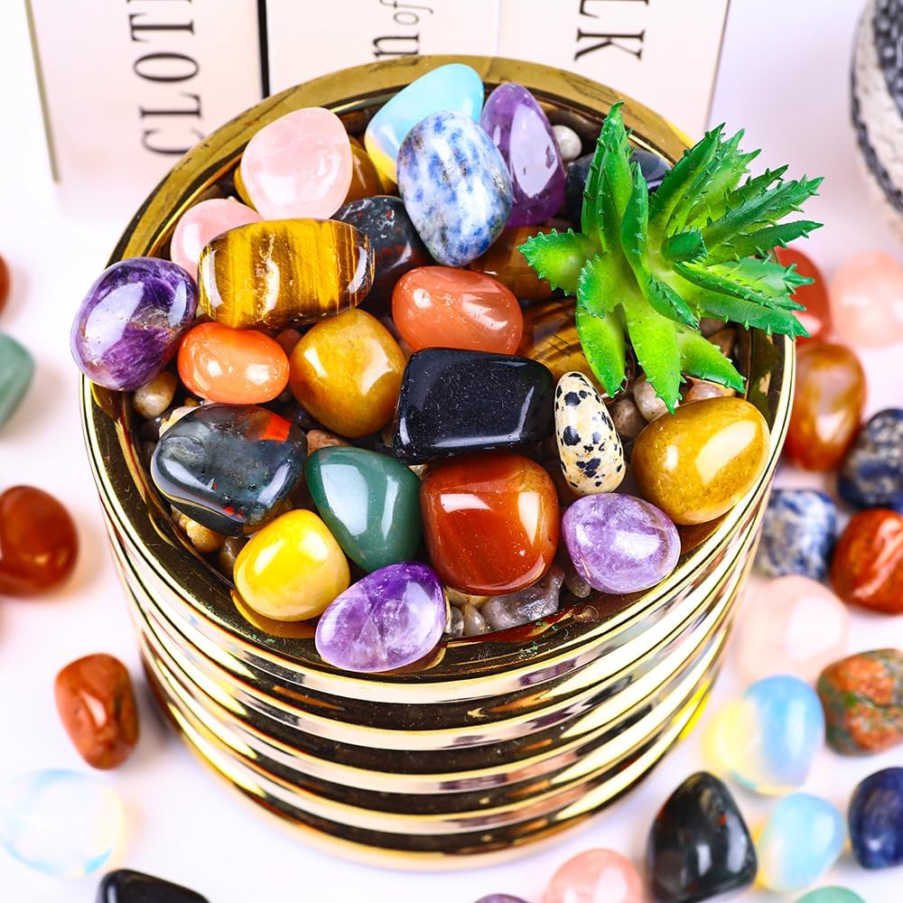 1.5lb Natural Gemstones Crystal Bulk Tumbled Polished Stones Irregular Amethyst Stones Rocks Chakra Colorful Crystal Vase Filler Decor Energy Reiki Beginner Birthday Gifts 0.78 to 0.98 in