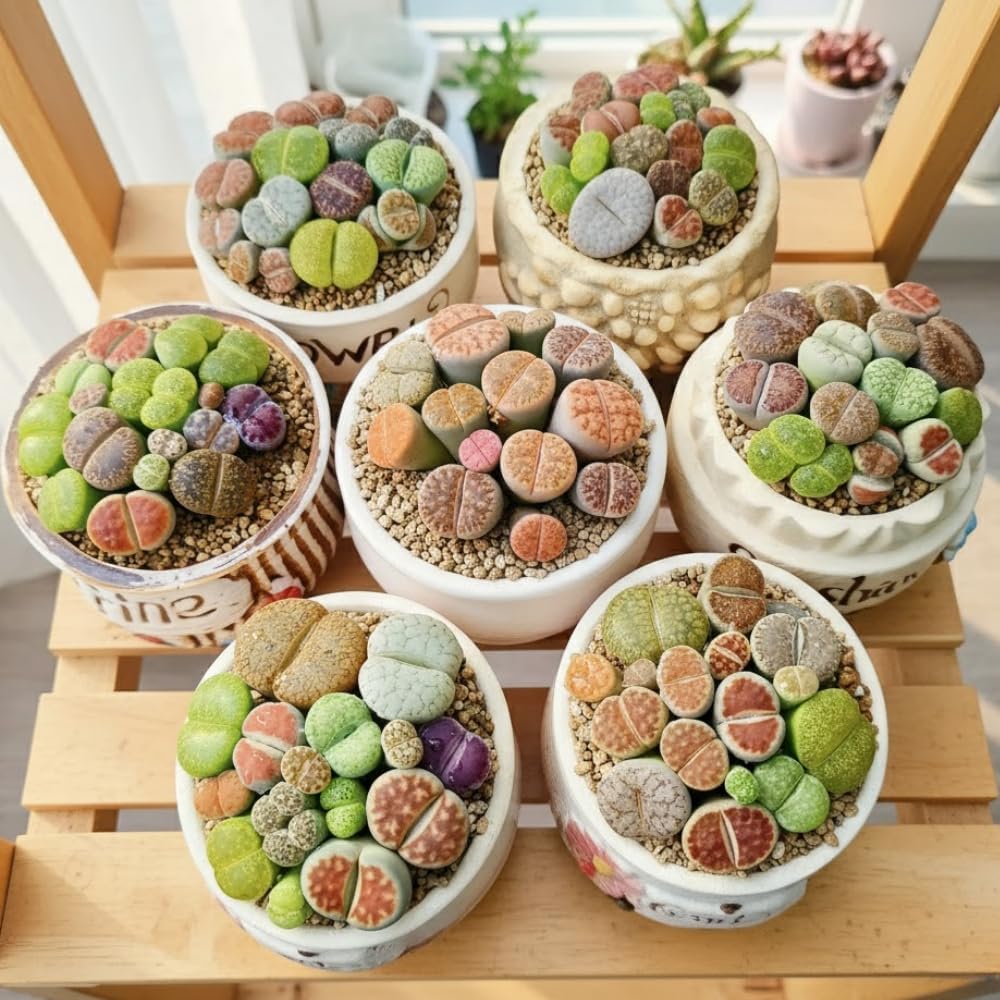 10 Lithops Live Plants, Mixed Living Stones Succulents, 1 Year Old Lithops, Easy Care Succulent Plant for Indoor Garden