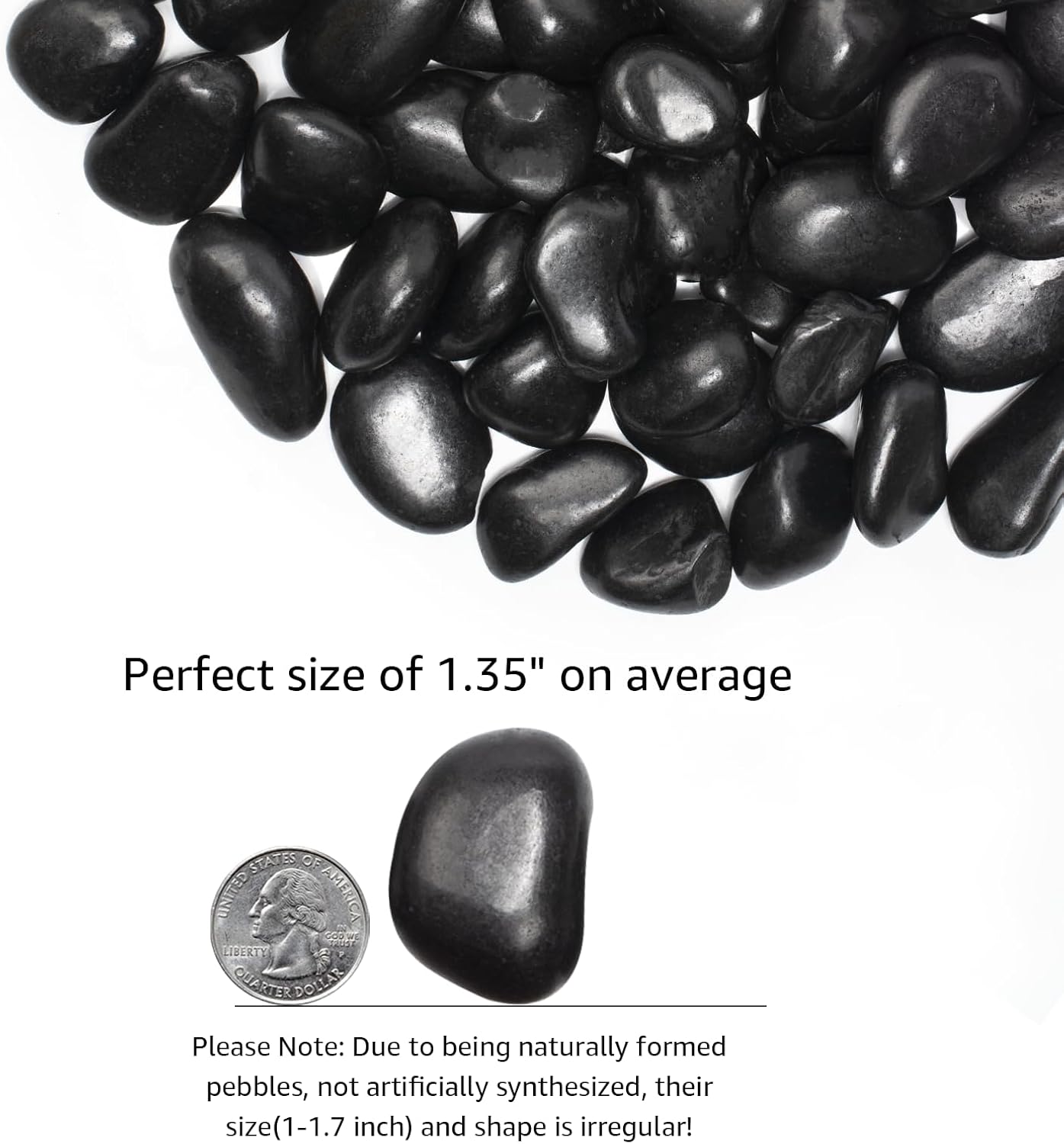 10 lbs Black River Rocks - Large Polished Black Pebbles for Plants & Garden Decorative Stones，1-2" Polished Pebbles for Landscaping, Fish Tanks, Flower Pots, Water Fountains