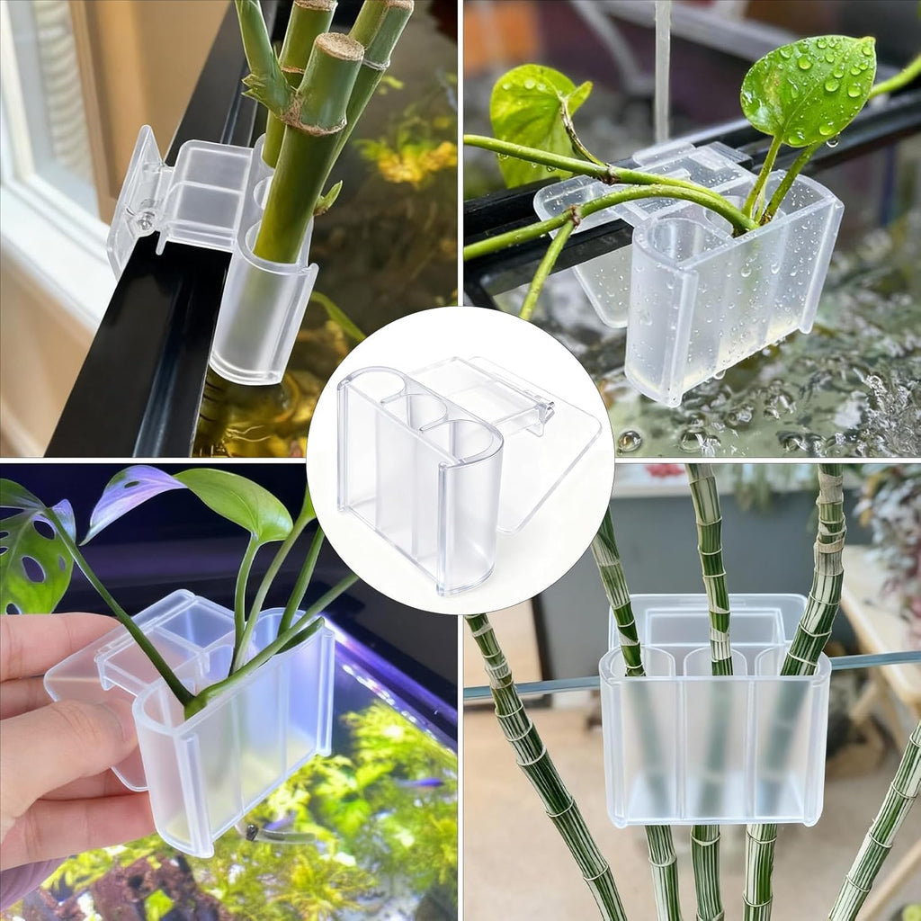 1 Pack Hanging Aquarium Plant Holder – 3 Holes Aquatic Plant Cups, Fish Tank Holder for Aquatic Plants, Ideal for Aquarium Tank Decoration(Transparent)