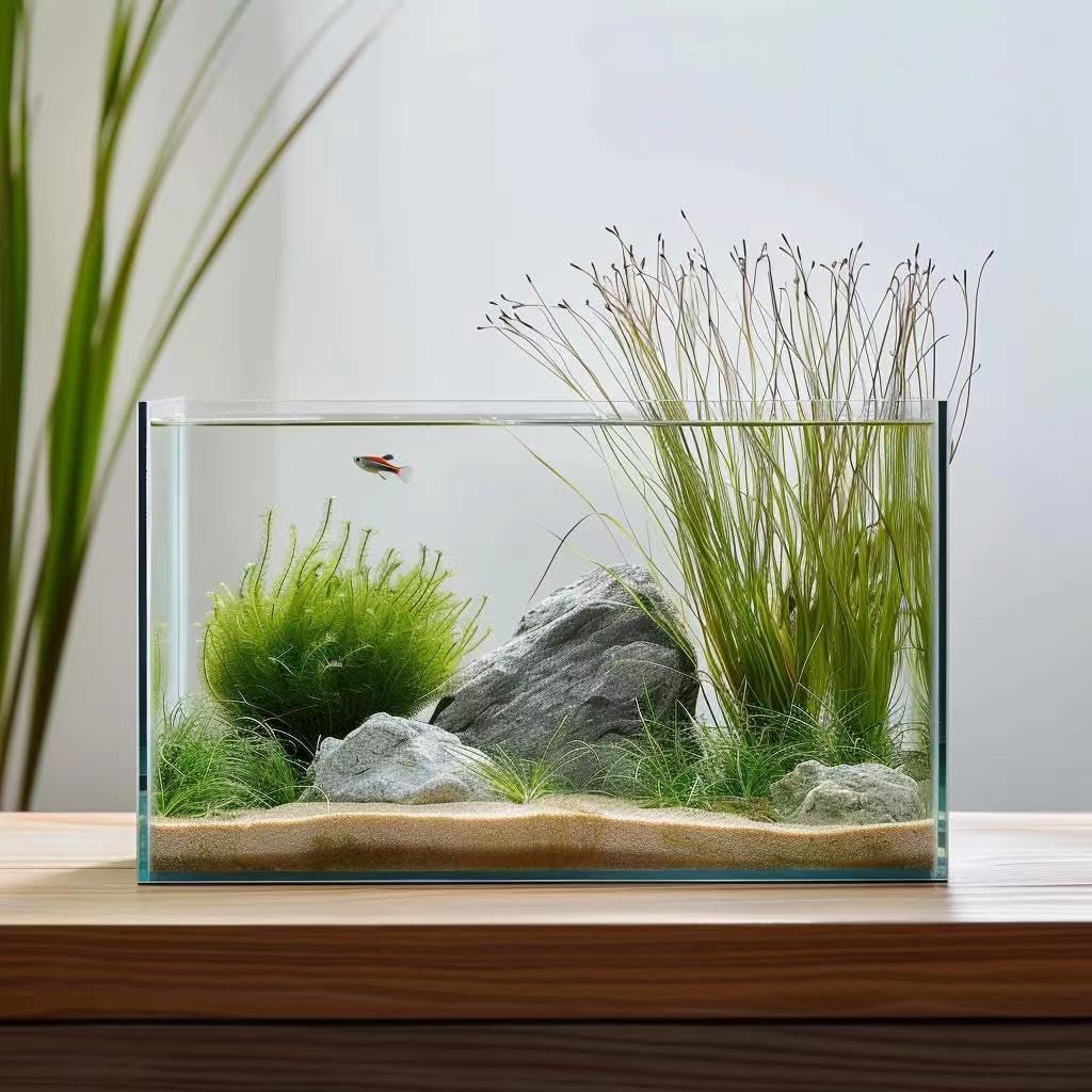 10 Gallon Glass Fish Tank, Easy to Maintain Small Aquarium for Betta/Goldfish/Snails/Shrimp and Aquatic Planting.