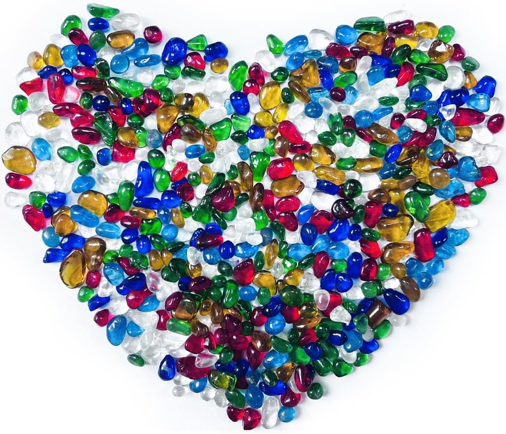 0.88LB Colorful Fish Tank Gravel Aquarium Glass Stones Sea Glass Pebbles Aquarium Gravel Rocks Fish Tank Rocks, Beads Pebbles Rock Sand Glass Gems Stones for Vase Filler Fish Turtle Tank Decoration