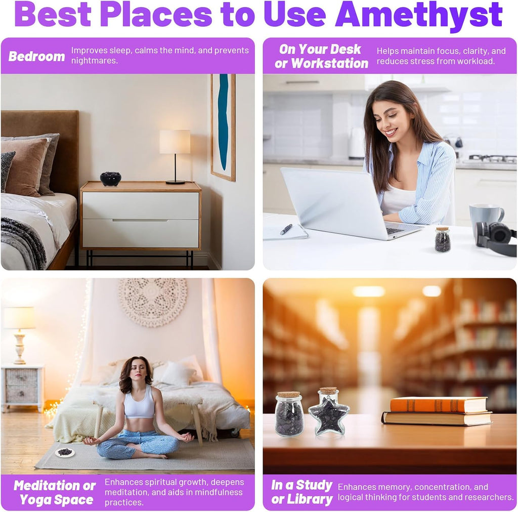 1.1lb Natural Crushed Amethyst Crystal Tumbled Chips-Healing Crystals Chips Bulk, Crushed Crystal Gemstones for Crafts, Beautiful Package for Gift (Amethyst)