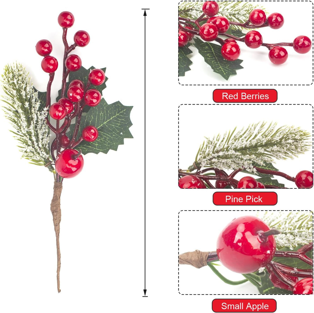 10 Pack Christmas Artificial Berry Twigs for Tree Decoration, DIY Red Berry Stems for Crafts Wreath Garland Ornaments Decor