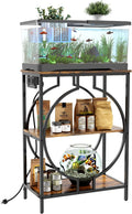 10 Gallon Aquarium Stand with Power Outlet, 3 Tier Heavy Duty Metal Fish Tank Stand with Storage, Fish Tank Table for Home Office, 21.3" x 11.8" x 29", Rustic Brown