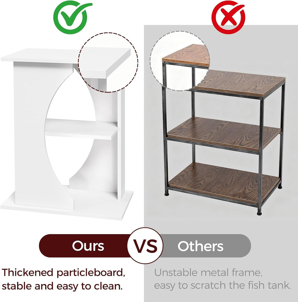 10 Gallon Fish Tank Stand, Wooden Aquarium Stand with 3-Tier Storage Shelves, Heavy Duty Turtle Reptile Terrarium Tank Stand for Home Office, 23.6" L x 11.8" W x 29.9" H, White FTWT7601