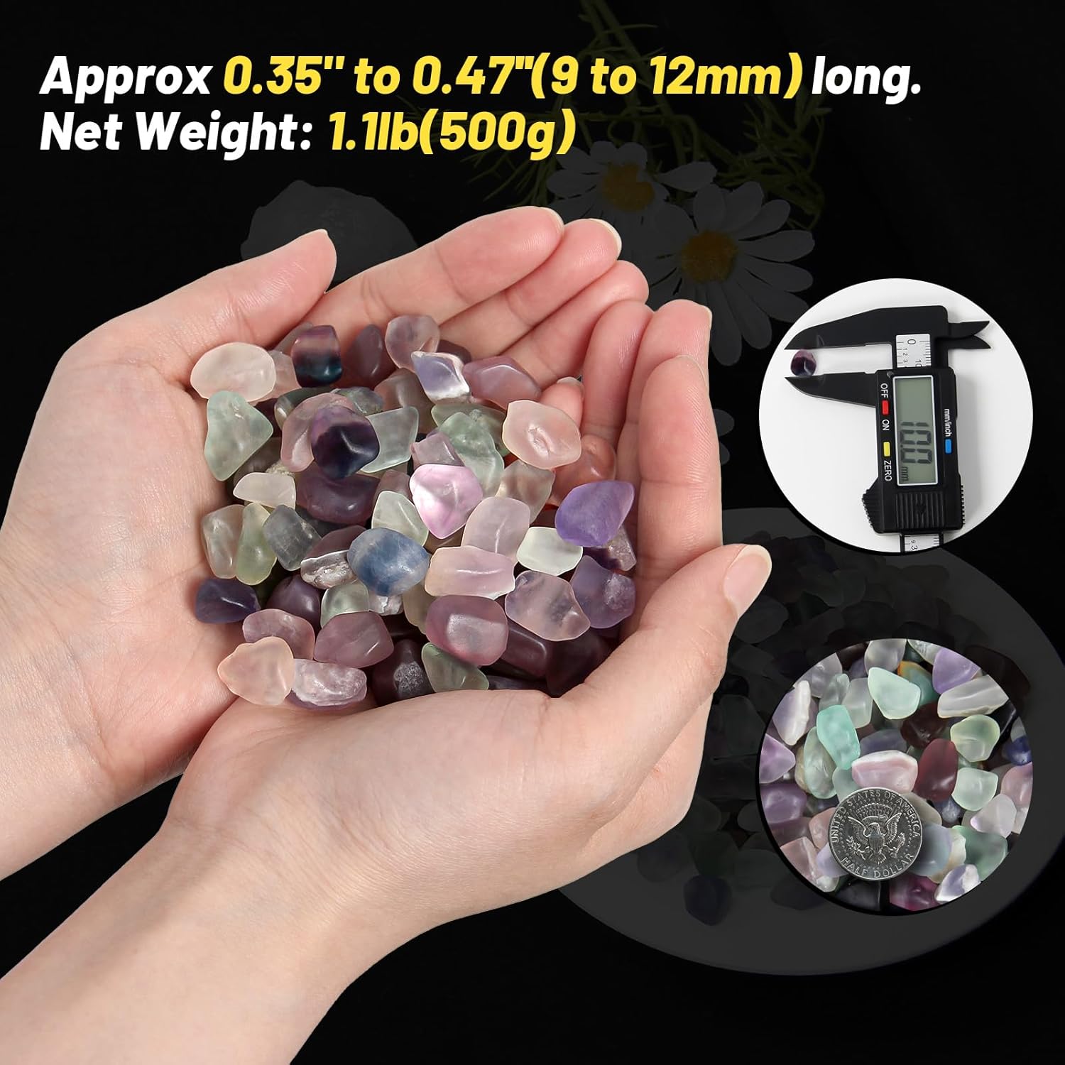 1.1lb Natural Crushed Fluorite Crystal Tumbled Chips-Healing Crystals Chips Bulk, Crushed Crystal Gemstones for Crafts, Beautiful Package for Gift (Fluorite)