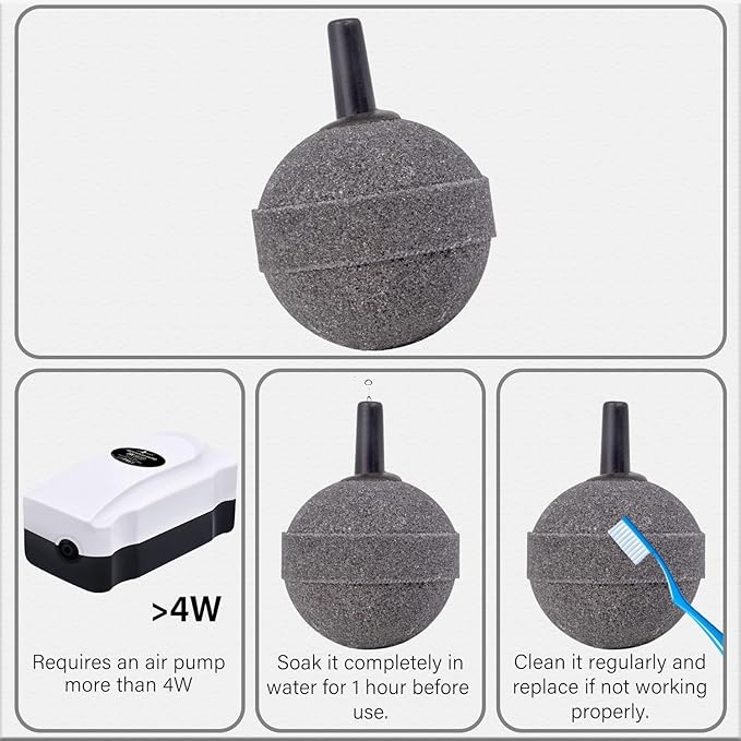 Air Stone Bubble Diffuser Ball - for Aquarium Air Pump and Fish Tanks, Gray, Pack of 10pcs