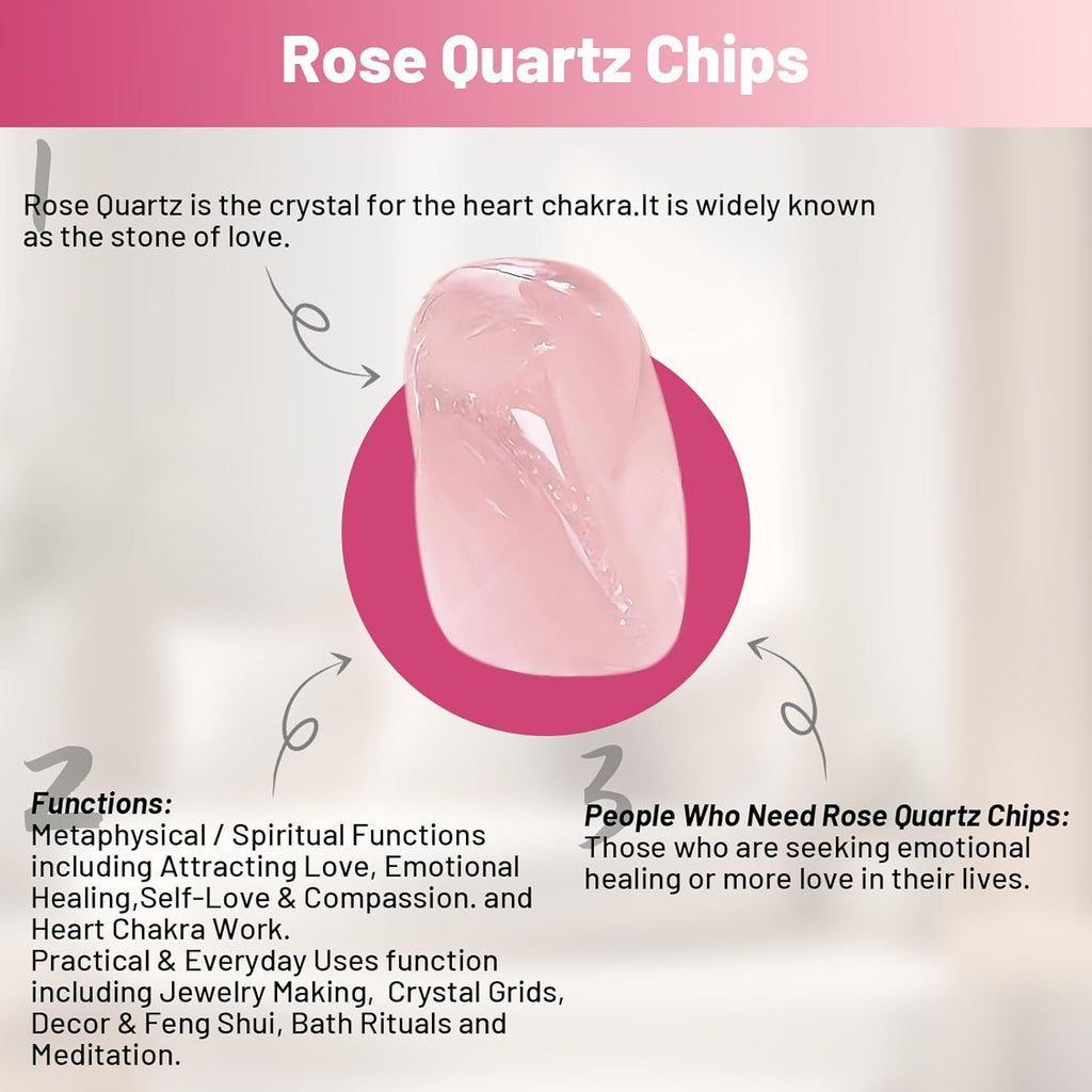 1.1lb Natural Crushed Rose Quartz Crystal Tumbled Chips-Healing Crystals Chips Bulk, Crushed Crystal Gemstones for Crafts, Beautiful Package for Gift (Rose Quartz)