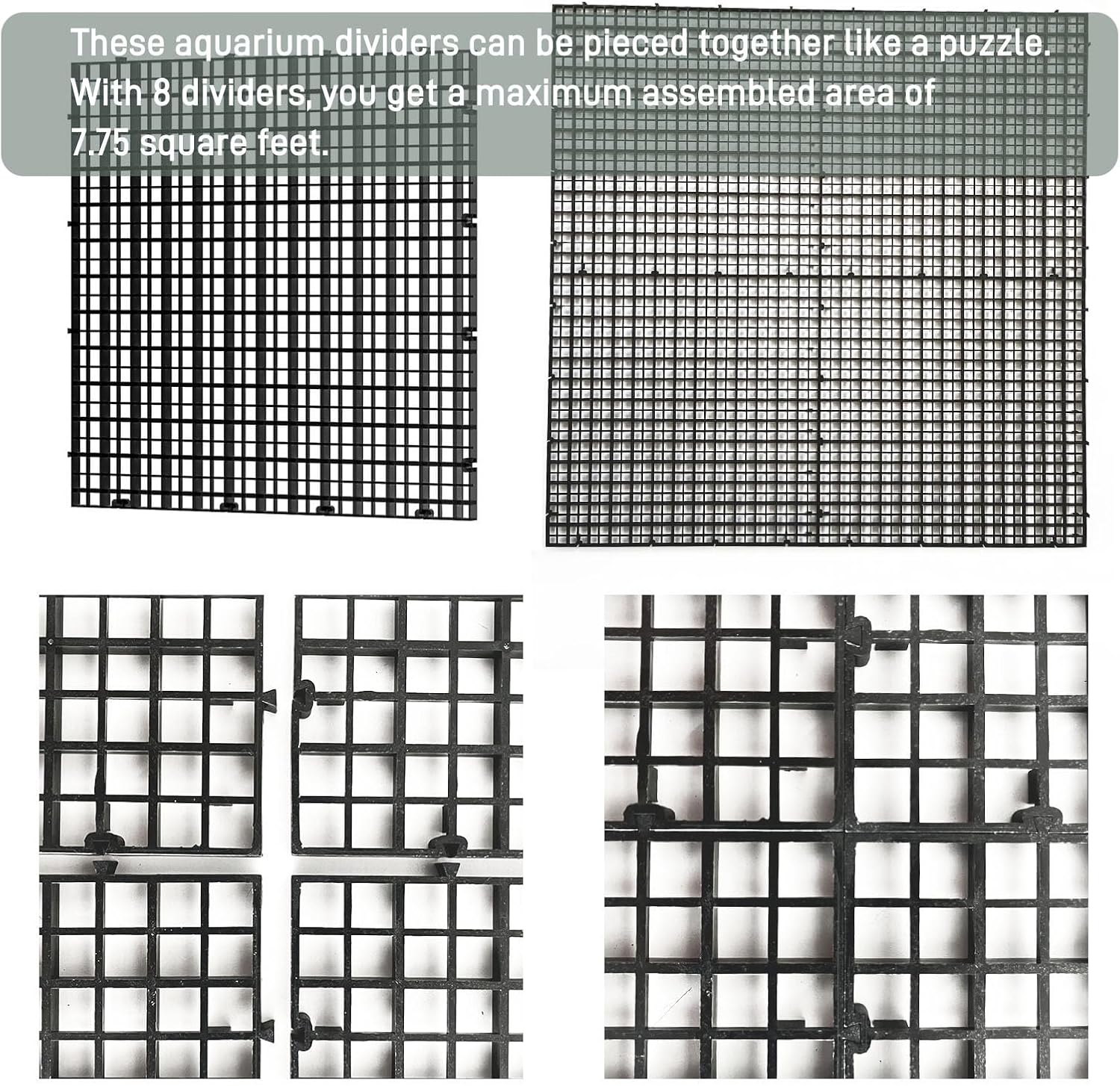 0.35-Inch Black Aquarium Divider Panel 11.8"x11.8",8pacs - Strong Suction Cups, Easy Cut Design to Separate Fish (10-55 Gallon Tanks)