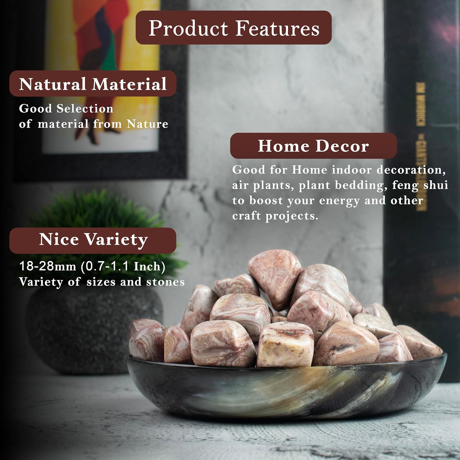 "Crocon 1LB Rosetta Jasper Tumbled Stones and Crystals Bulk 2000+ Carats Natural Crystal Kit for Reiki Healing Crystal Polished, Tumble Stones, Chakra Balancing, Reiki Gift, Home Decor Size : 20mm"