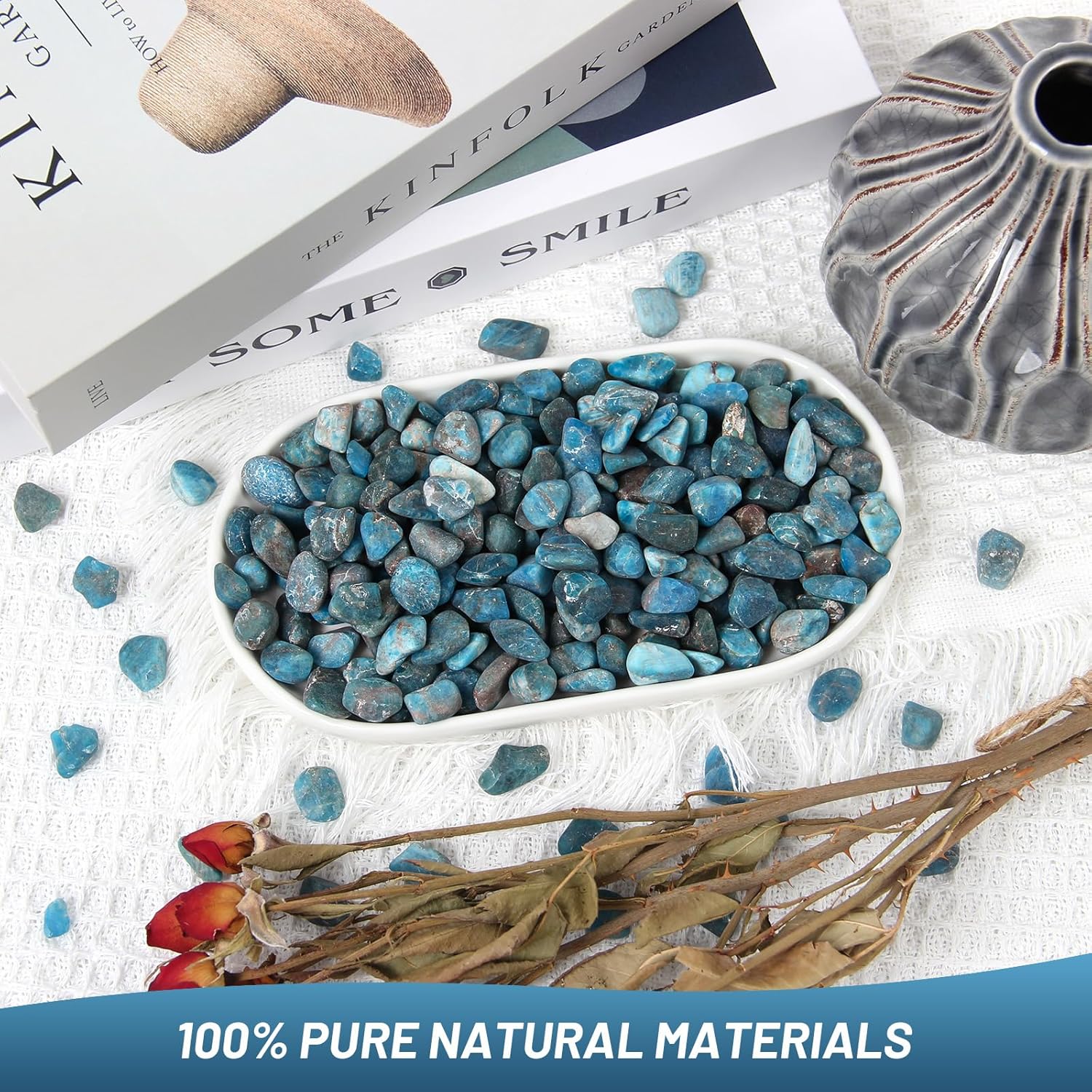 1.1lb Natural Crushed Blue Apatite Crystal Tumbled Chips - Blue Apatite Healing Crystals Chips Bulk, Crushed Crystal Gemstones for Crafts, Beautiful Package for Gift