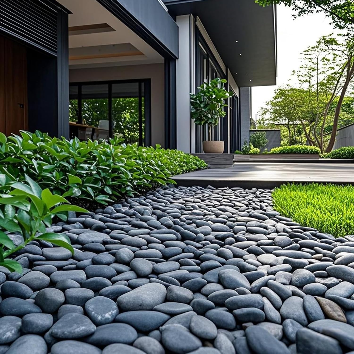 10 lbs Black River Rocks, 1-2 Inch Black Stones Pebbles for Plants, Landscaping, Garden, Aquarium, Backyard and Indoor Water Fountains