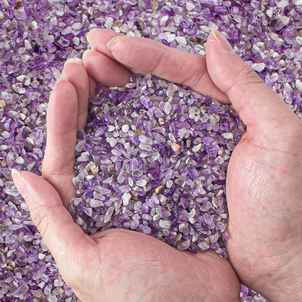 0.5 Lb/230g Amethyst Crystal Chips Bulk Tumbled Crushed Stones 3-5mm, Natural Crushed Crystal Quartz Healing Stones Rocks for Vases Filler, Aquarium Gravel Rocks, Succulent Plants Decor