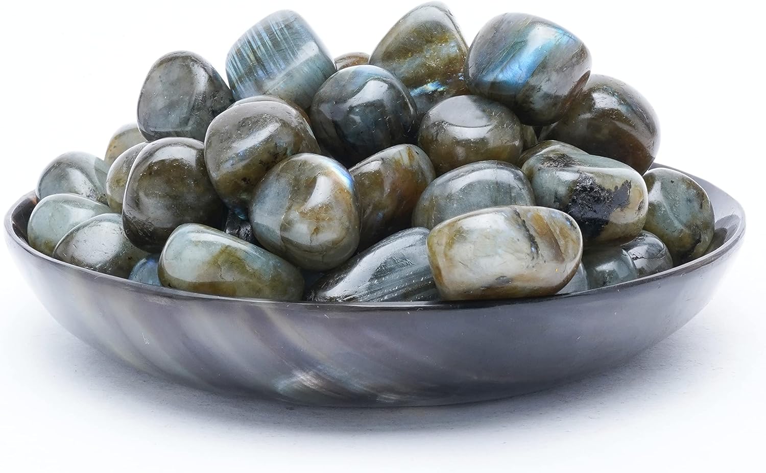 "Crocon 1LB Labradorite Tumbled Stones and Crystals Bulk 2000+ Carats, Polished Stones - Rock Collection - vase Filler tumbles Crystals Healing Reiki - Gemstone Gifts, Fountain tumbles Size 20 mm"