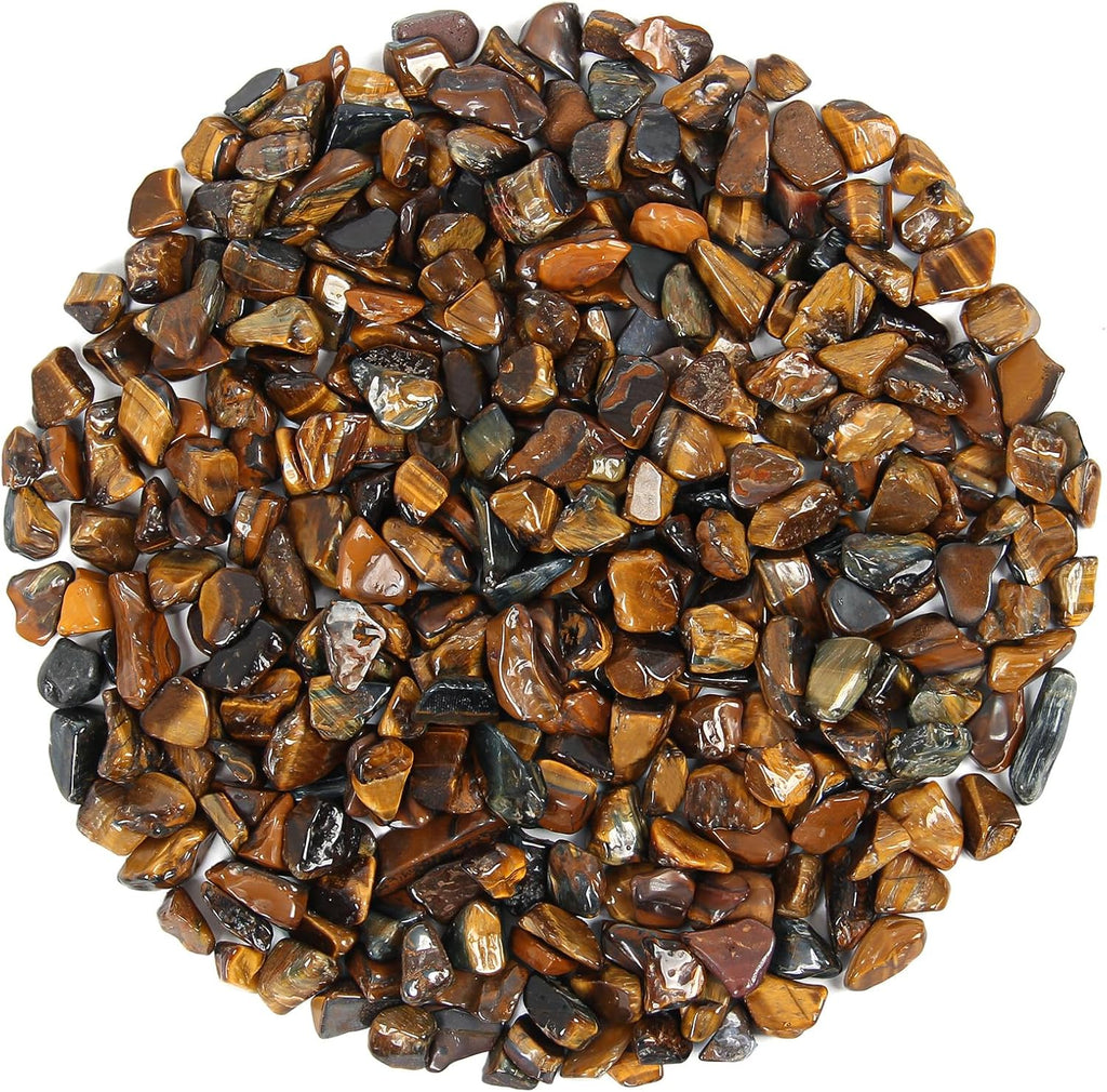 1.1lb Natural Crushed Tiger Eye Crystal Tumbled Chips-Tiger Eye Healing Crystals Chips Bulk, Crushed Crystal Gemstones for Crafts, Beautiful Package for Gift (Tiger Eye)