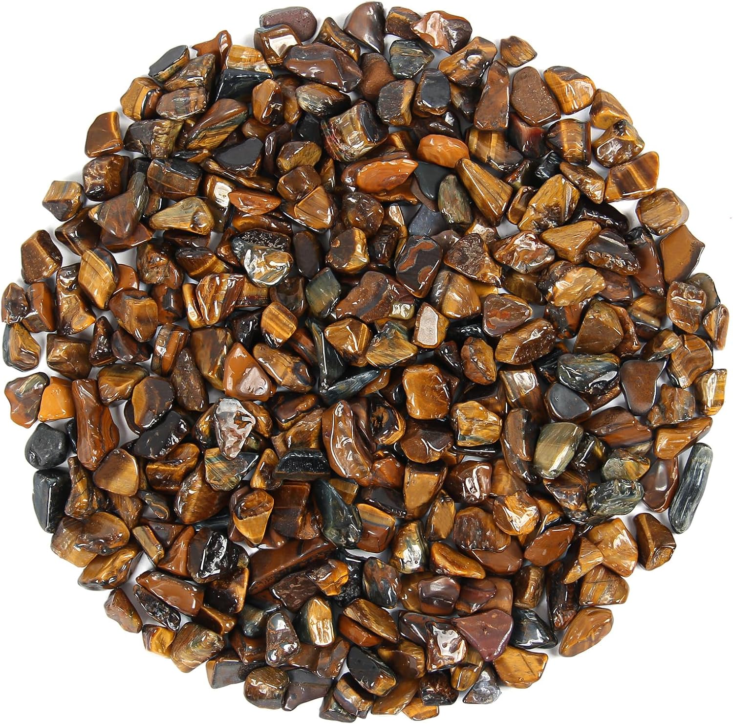 1.1lb Natural Crushed Tiger Eye Crystal Tumbled Chips-Tiger Eye Healing Crystals Chips Bulk, Crushed Crystal Gemstones for Crafts, Beautiful Package for Gift (Tiger Eye)
