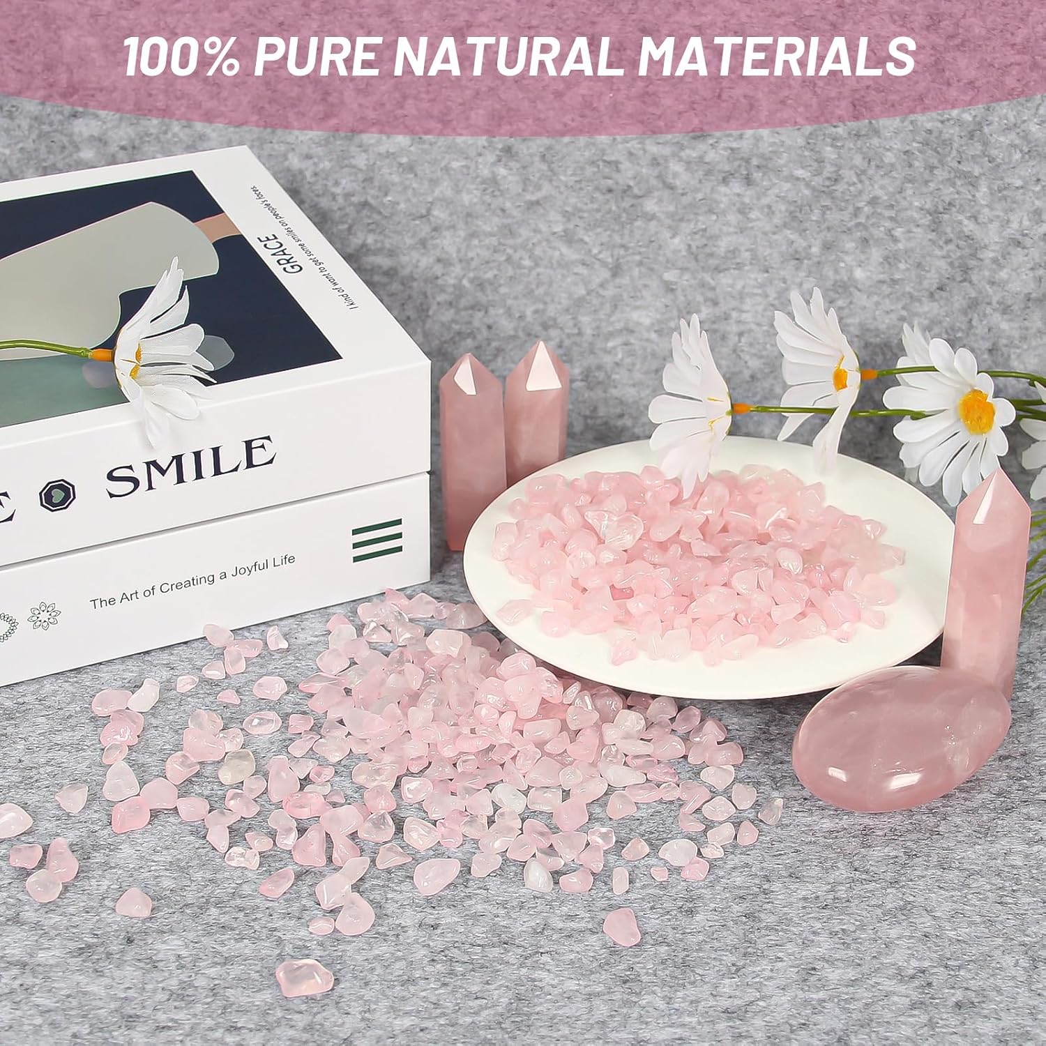 1.1lb Natural Crushed Rose Quartz Crystal Tumbled Chips-Healing Crystals Chips Bulk, Crushed Crystal Gemstones for Crafts, Beautiful Package for Gift (Rose Quartz)