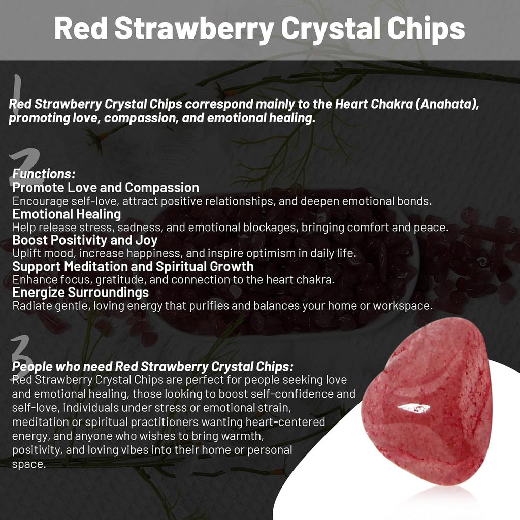 1.1lb Natural Crushed Red Strawberry Quartz Crystal Tumbled Chips-Healing Crystals Chips Bulk, Crushed Crystal Gemstones for Crafts, Beautiful Package for Gift(Red Strawberry Quartz)
