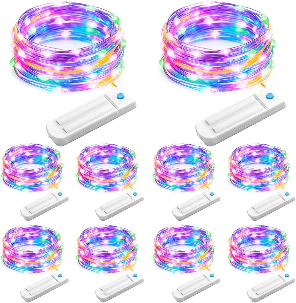 10 Pack Fairy Lights Battery Operated with Timer, 10 Ft 30 LED String Lights Indoor Outdoor, 8 Modes Waterproof Twinkle Lights for Bedroom Dorm DIY Crafts Party Wedding Christmas Decor, Multicolor