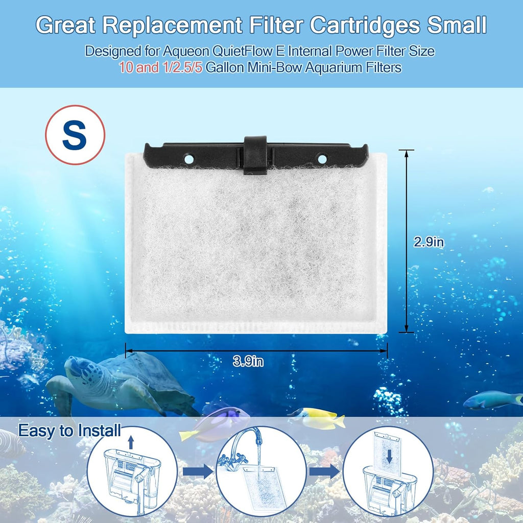 10 Packs Small Aquarium Filters Cartridges for Aqueon QuietFlow E Internal Power Filter Size 10 and 1/2.5/5 Gallon Mini-Bow Aquarium Filters