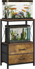 10 Gallon Aquarium Stand with 2-Tier Shelf Fish Tanks Stand with 2 Drawers Metal Frame Heavy Duty Reptile TurtleTank Stand with Storage for Home Offic Fish Tank Accessories Storage, Brown