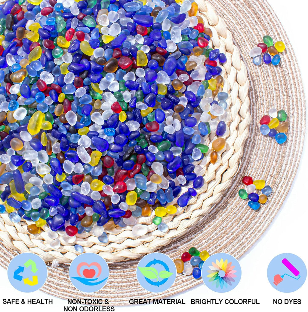 0.9 Lb Rainbow Fish Tank Rocks Gravel for Aquarium, Frosted Sea Glass Stones Pebbles Betta Fish Tank Beads Glass Gemstones for Vase Fillers, DIY Crafts, Home Decor