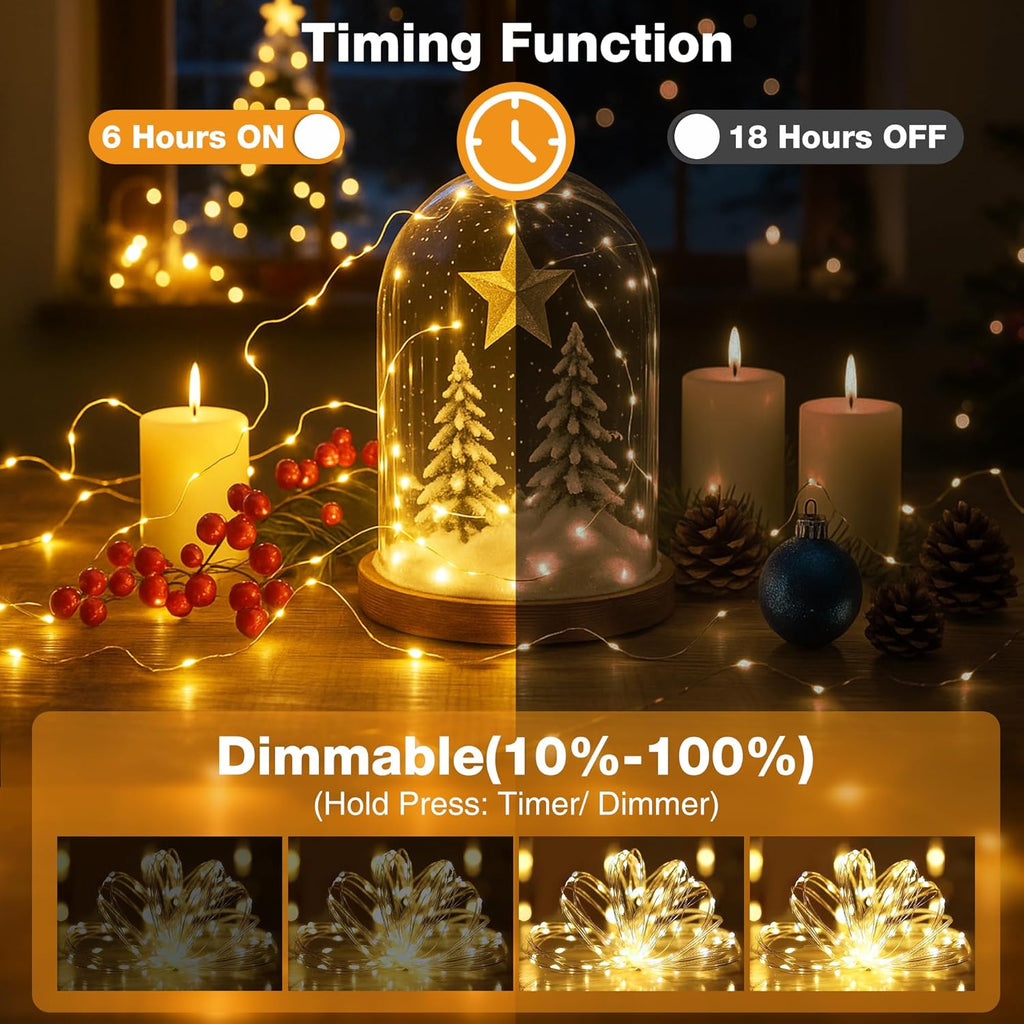 10 Pack 16FT 50 LED Fairy Lights Battery Operated with Timer, 8 Modes USB Mini Twinkle Light, Small String Lights for Christmas Tree Wreath Vase Bedroom DIY Party Decorations-Warm White