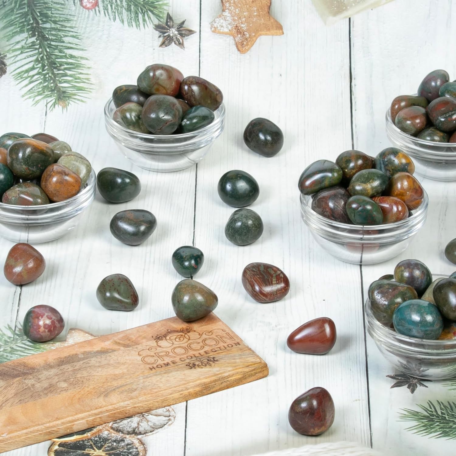 "Crocon 1LB Fancy Bloodstone Tumbles Stones and Crystals Bulk 2000+ Carats Natural Crystal Kit for Reiki Healing Crystal Polished, Tumble Stones, Chakra Balancing, Gift, Home Decor Size : 20-25 mm "