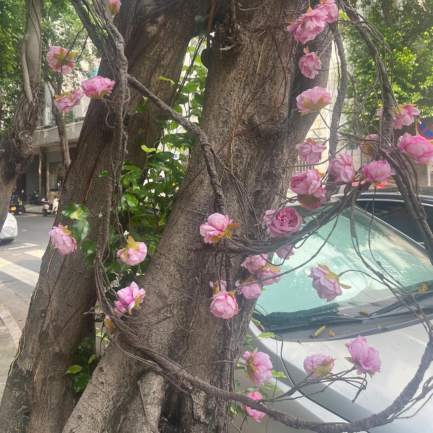 (2pcs) Flexible 118 inch Large Flexible Artificial Tree Fall Vines Twine Wood Branches with Peony Flowers Garland Twig Reptile Climbing Fake Plants for Wedding Arch Christmas Wall Door Hanging